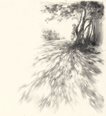 Waiting beneath the chestnut trees, illustration for The Ocean at the End of the Lane by Neil Gaiman (pen)