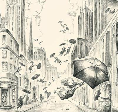 Where the wind takes you high, illustration for Imagine a City (pen)