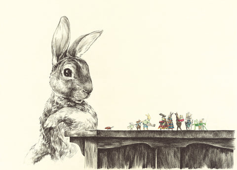 Print of Tiny Rabbits, Big Rabbit