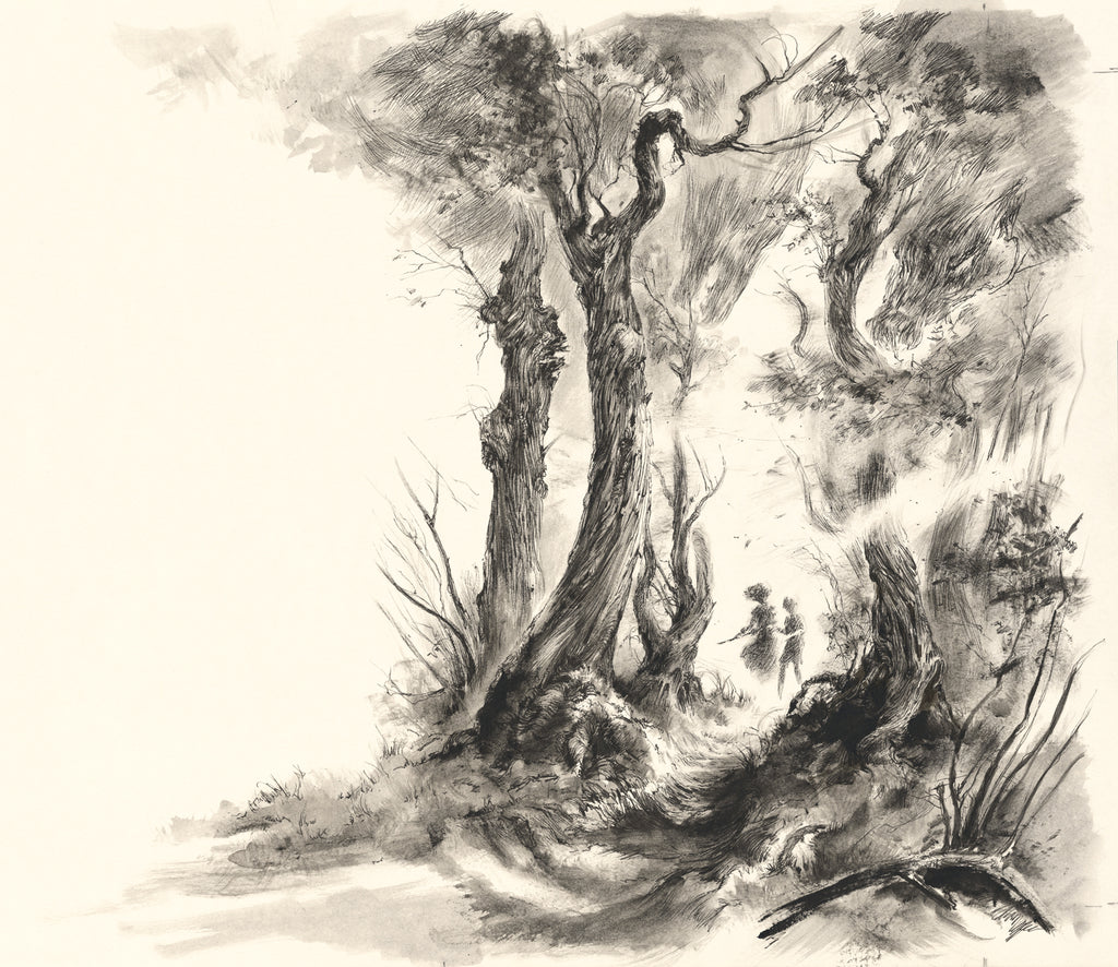 Following the hazel wand, illustration from The Ocean at the End of the Lane (pen)