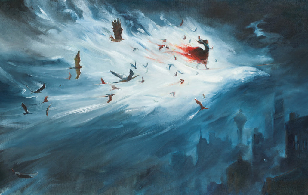 Forward Into The Storm, illustration from Girl on Wire (oils)