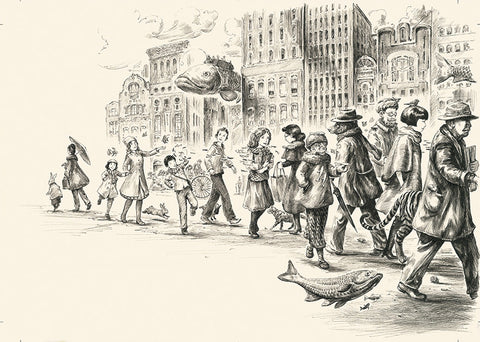 Fish walking, illustration from Imagine A City (pen)